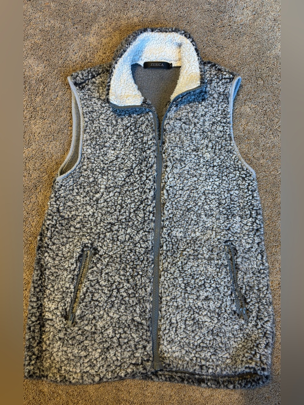 Zesica Gray Sherpa Fleece Vest - Cozy Zip-Up Women’s Small
